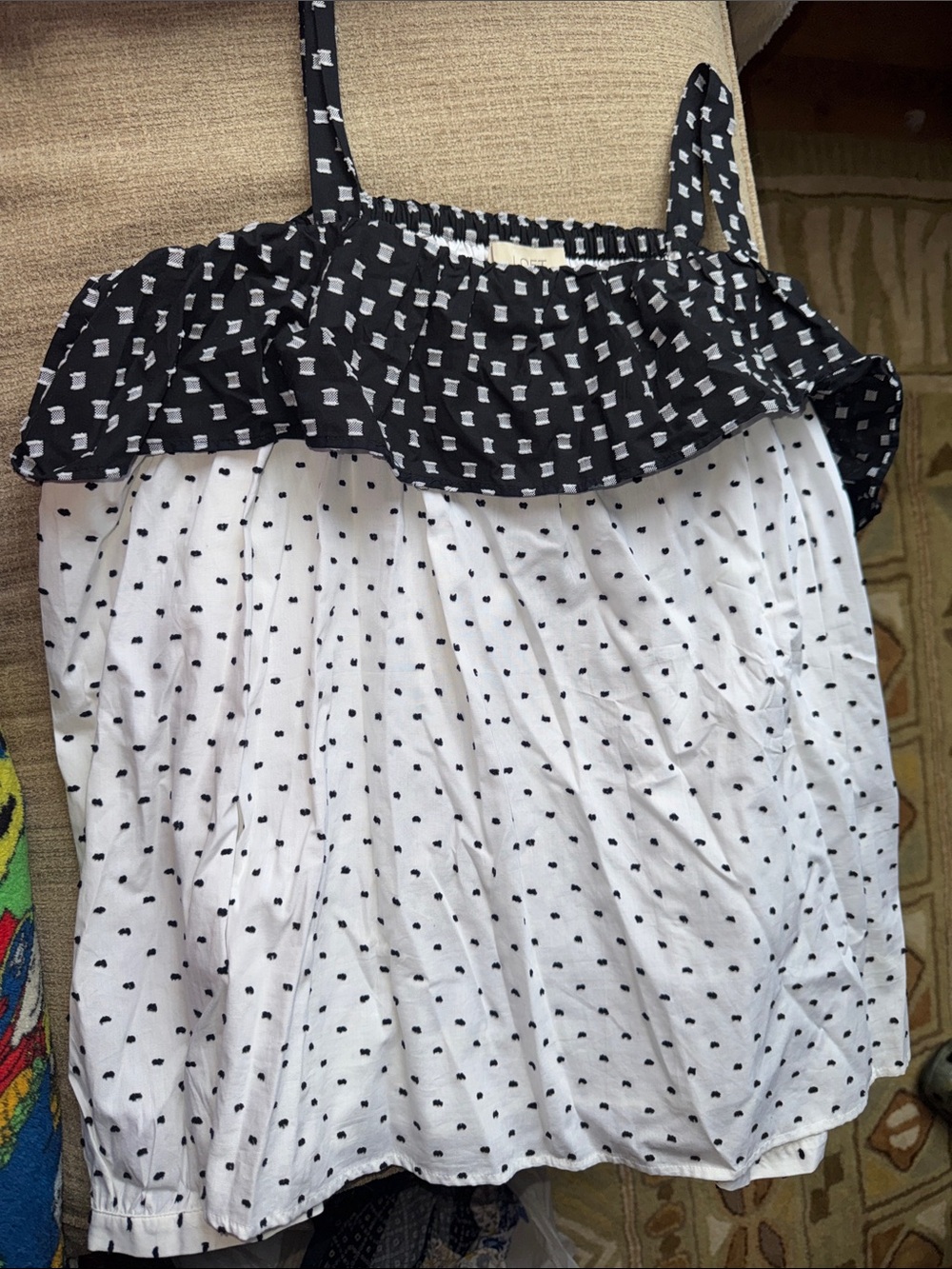 LOFT Black & White Polka Dot Ruffle Camisole